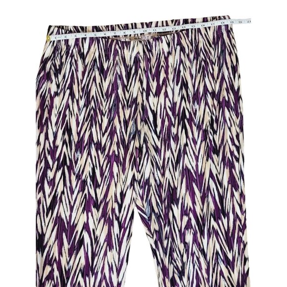 Chico's Travelers Purple & Beige Slinky Abstract Pull On Pants Size 3R 16/18 - Picture 3 of 9